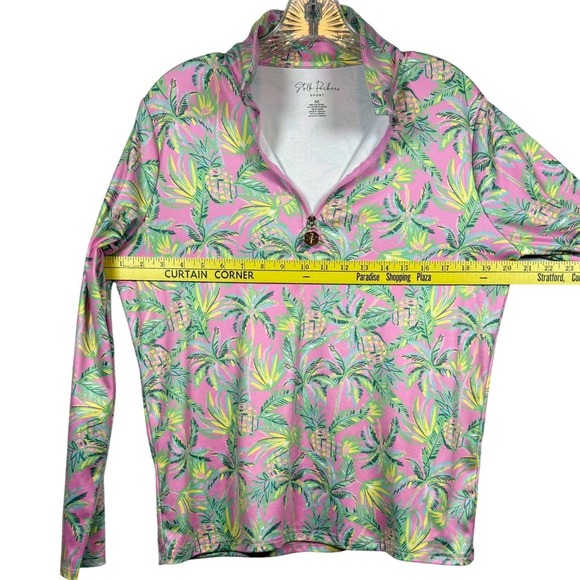 STELLA PARKER Sport, Pink Pine Green Palm Sleeve Mock Golf Shirt, Size M - Picture 6 of 8